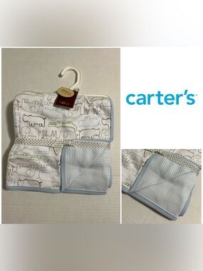 🆕CARTER’S - NWT - 34”X28” - INFANT BOYS REVERSIBLE BLUE SAFARI ANIMALS BLANKET
